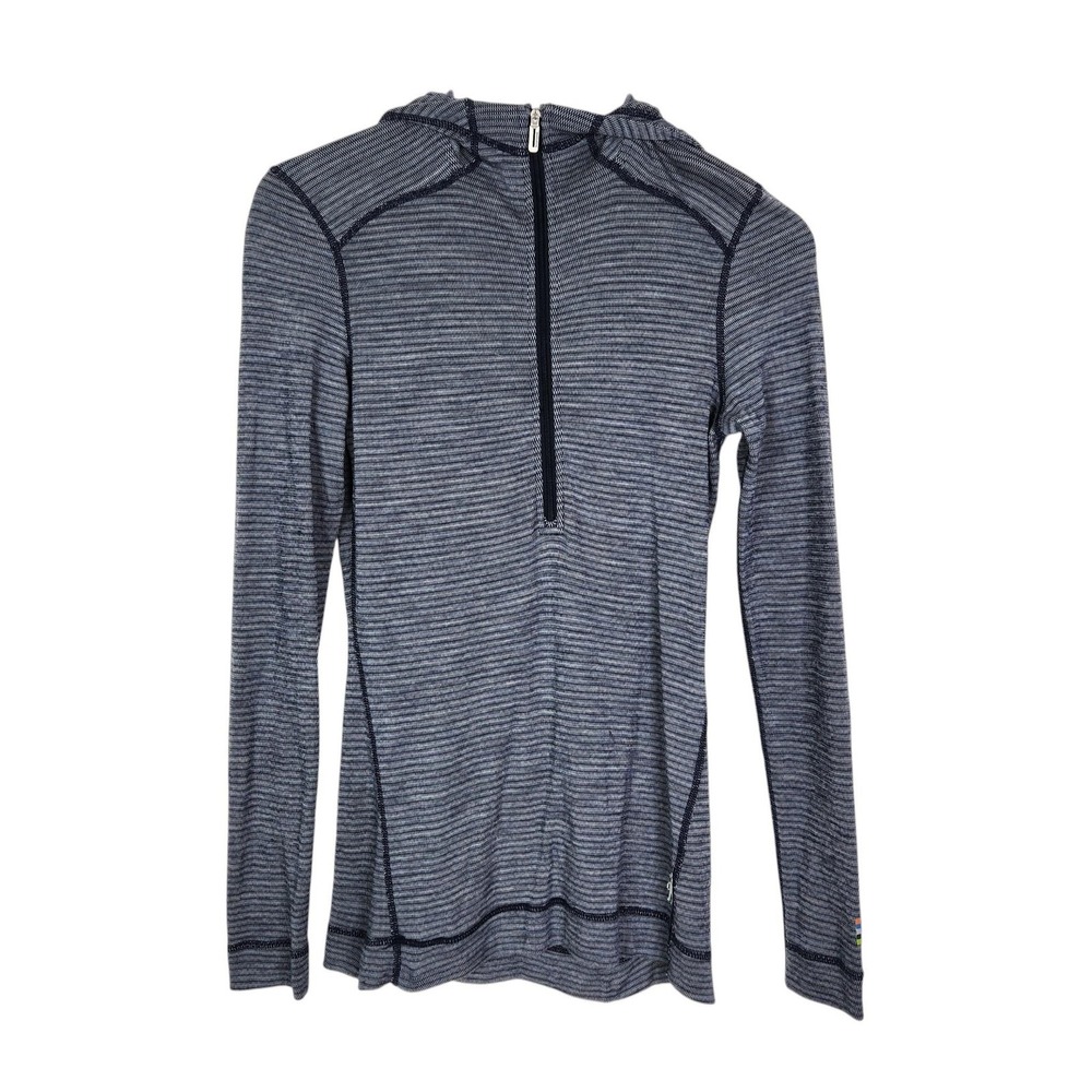 SMARTWOOL Merino 250 Hoodie Shirt Womens Medium Gray Stripe 1/4 Zip Wool Hiking